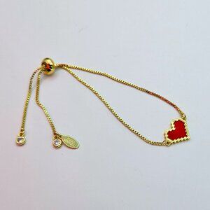 Digital Red Heart Enamel and Gold-Filled Box Chain Bracelet
